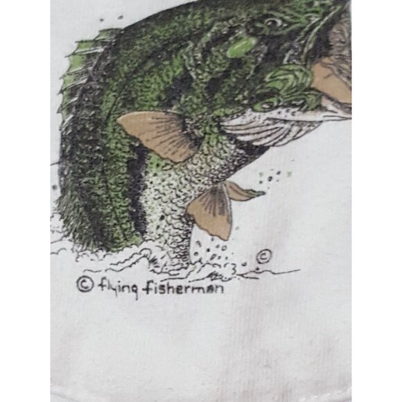Vintage 90s Mens Short Sleeve T-Shirt M White Flying Fisherman Bass - Picture 2 of 7